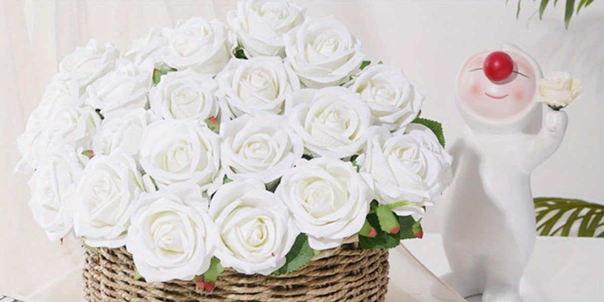 Artificial Roses Bulk with Long Stems Real Touch Velvet Fake Rose Flowers for Wedding Centerpieces, Bridal Bouquet, Valentine's Day, Mother's Day & Home Decor – 50 or 100 Pcs (Red, White, Pink, Black, Blue)