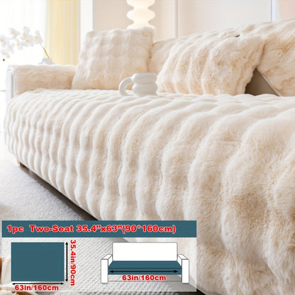 Faux Rabbit Plush Sofa Cover Winter Warm Thickened Anti-Slip Furniture Protector – Soft Pet-Friendly Couch Cover for Living Room Bedroom Office, 4 Colors