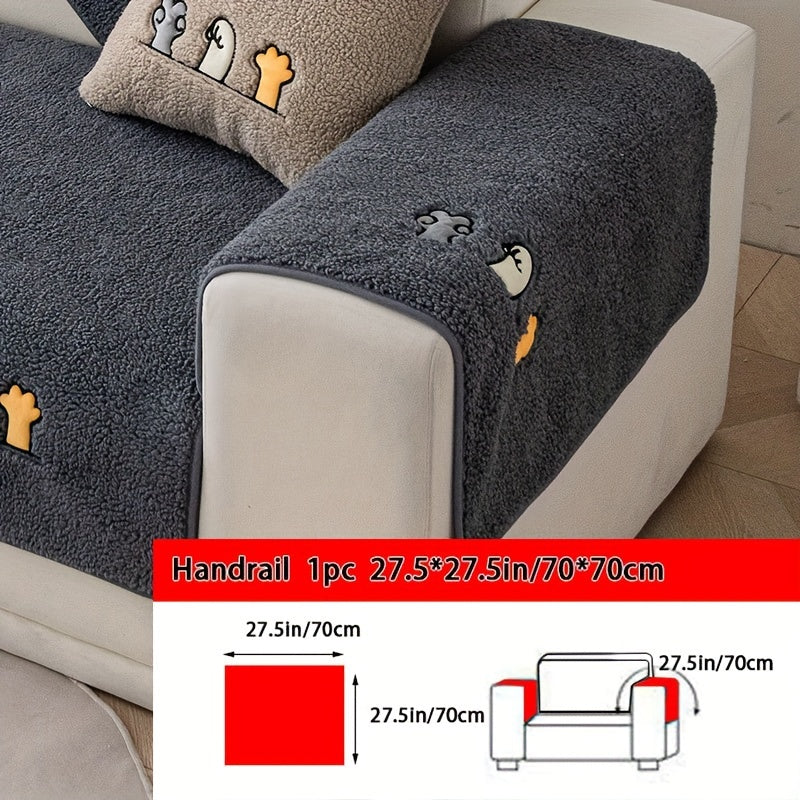 Sofa Cover Plush Shearling Non-Slip Pet-Friendly – Thick Couch Protector with Animal Bone Embroidery for 2 3 4 Seater, Soft Warm Slipcover for Living Room Bedroom Office in Dark Gray Off White Coffee Black