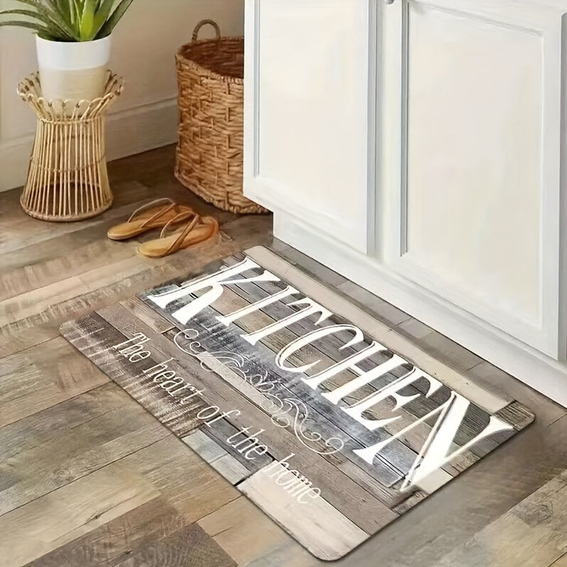 Kitchen Mat Non-Slip Absorbent - Anti-Fatigue Floor Mat for Kitchen Bathroom Laundry Room Hallway, Washable Cushioned Rug with Printed Design, Multiple Sizes & Wood Grain Options