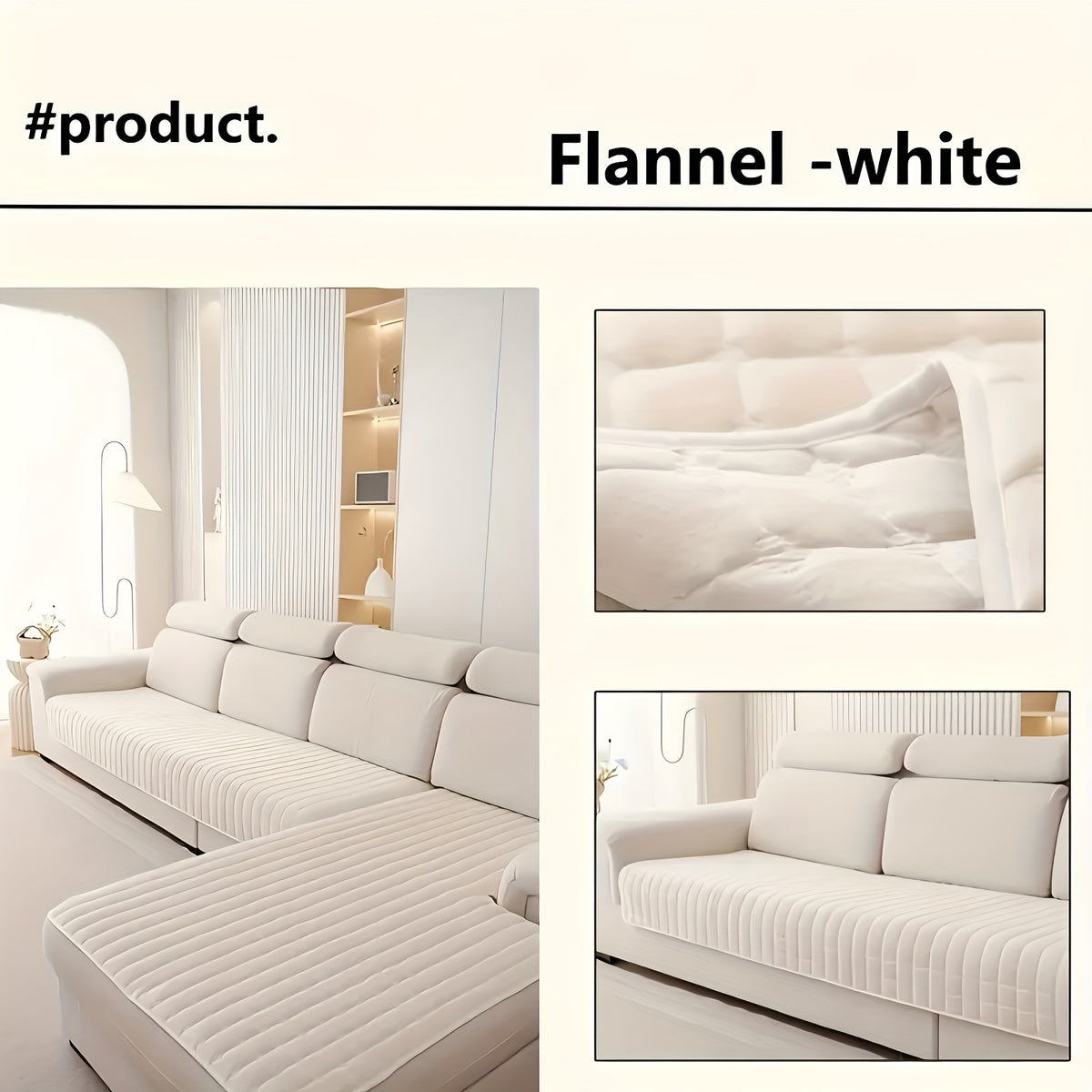 Quilted Velvet Sofa Cover 2 Piece Flannel Furniture Protector – Soft Durable Polyester Couch Slipcover All-Season Pet Friendly Machine Washable for Living Room Bedroom Office – White Glam Style