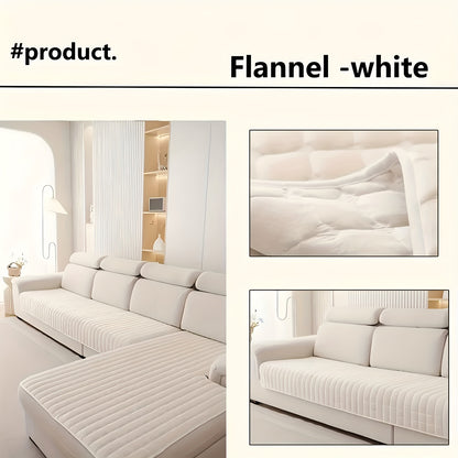 Quilted Velvet Sofa Cover 2 Piece Flannel Furniture Protector – Soft Durable Polyester Couch Slipcover All-Season Pet Friendly Machine Washable for Living Room Bedroom Office – White Glam Style