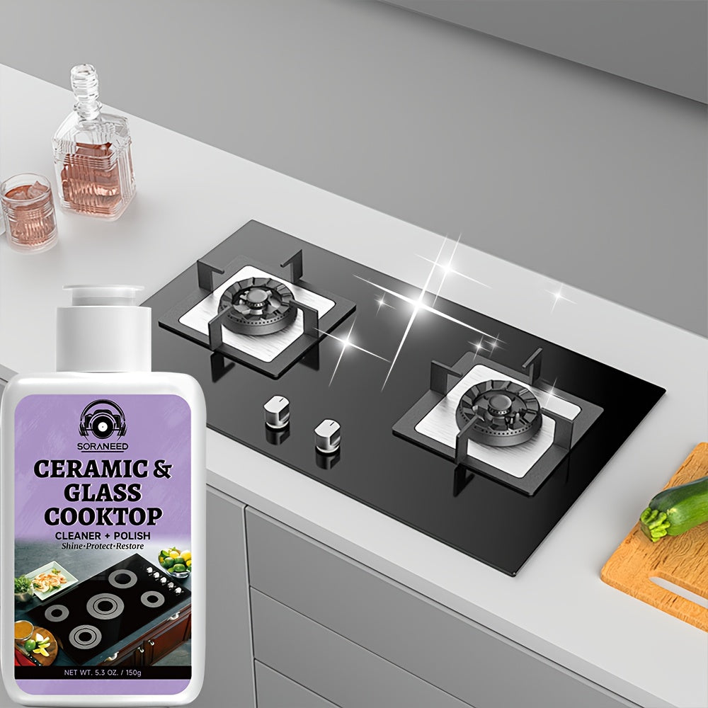 Ceramic Stove Cleaning Kit Fast-Acting Stovetop Cleaner Removes Burnt-On Grease & Stains Without Scratching – Non-Toxic Citric Acid Cream Cleaner for Glass Ceramic Cooktop, Safe & Unscented