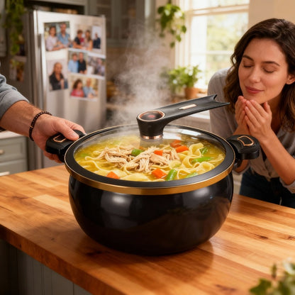 Non Stick Soup Pot Large Capacity 1.85 Gallon with Twist Lock Handle – Multifunctional Stew Cooking Pot for Gas Stove Induction Cooker Open Flame, Fry Boil Stew Bake