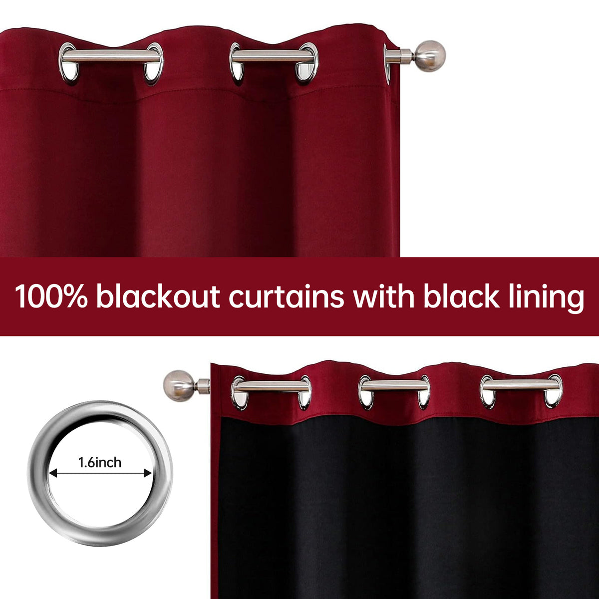 Blackout Curtains 4 Panels 100% Light Blocking Thermal Insulated Soundproof Privacy Curtains for Bedroom Living Room, Heat Noise Reduction Window Drapes, Multiple Sizes, Wine Red Black Gray