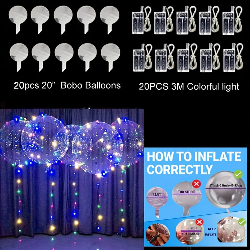 String Lights and Balloons Party Decoration Set 20 Pack – 10x 3-Meter LED String Lights & 10x 20-Inch Balloons for Wedding, Birthday, Graduation, Christmas, Halloween, Indoor Outdoor Decor