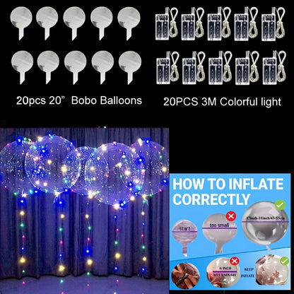 String Lights and Balloons Party Decoration Set 20 Pack – 10x 3-Meter LED String Lights & 10x 20-Inch Balloons for Wedding, Birthday, Graduation, Christmas, Halloween, Indoor Outdoor Decor