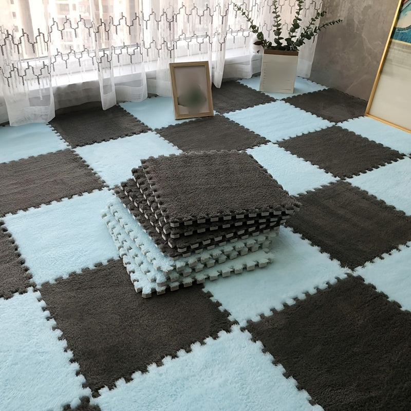 Interlocking Foam Floor Tiles 12pcs EVA Non-Slip Washable – Soft Solid Color Puzzle Mat for Bedroom Living Room Kids Play Area Pet Space, Grey Pink Apricot Purple