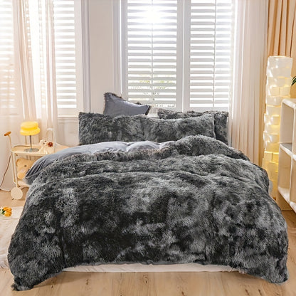 Plush Duvet Cover Set 3-Piece – Soft Fuzzy Comforter Cover with 2 Pillowcases, Cozy Warm Bedding for Bedroom & Dorm, Twin Full Queen King, 14 Colors including Solid & Tie Dye