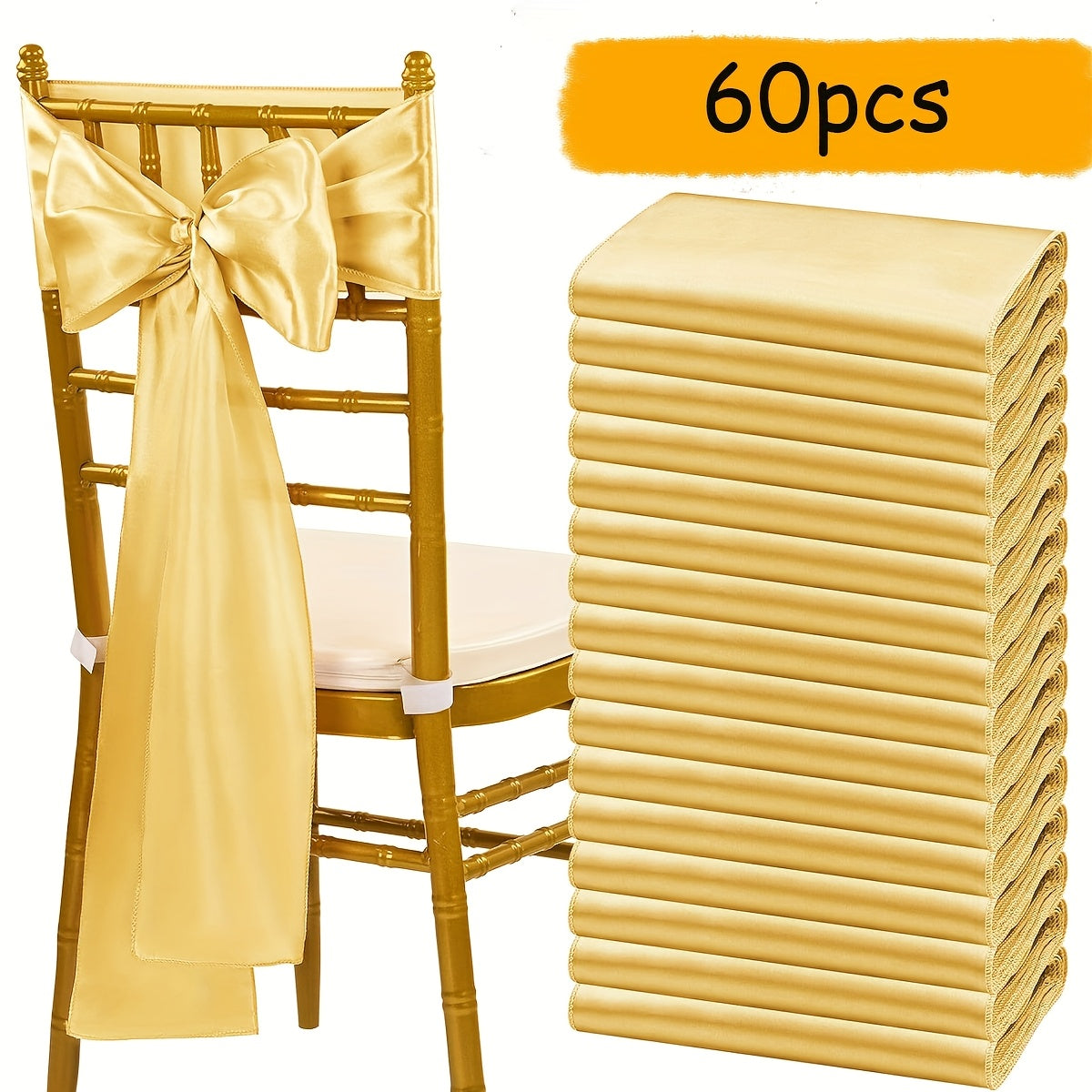 Satin Chair Sashes 60pcs 7x108 Inch Wedding Bow Decorations for Wedding Banquet Party Christmas Thanksgiving Graduation Outdoor Events - 18 Colors