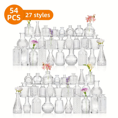 Mini Bud Vases Set 9/12/24/36/54 Pcs Clear Glass Small Flower Vases for Wedding Centerpieces, Birthday Party Anniversary Home Table Decor, Multiple Sizes Bulk Vases for Mother's Day