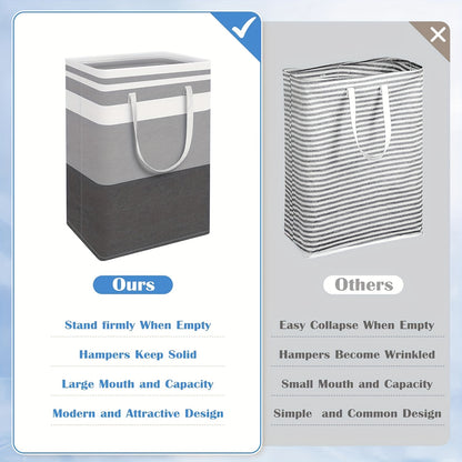 Collapsible Laundry Hamper Set of 3 with Easy Carry Handles, Freestanding Tall Clothes Basket 75L 100L for Bedroom Dorm Bathroom, Foldable Fabric Laundry Baskets