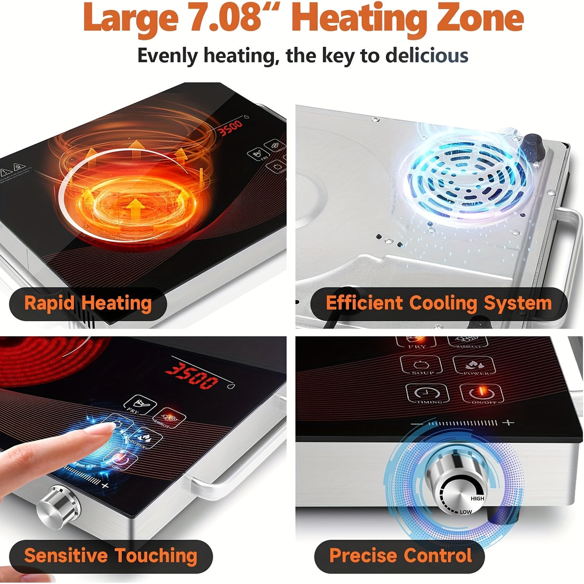 Portable Electric Ceramic Hot Plate 2200W with Dual Control - Infrared Countertop Burner with Adjustable Temperature, Touch & Rotation Knob, Induction Compatible Cooktop for Dorm, RV & Small Kitchen