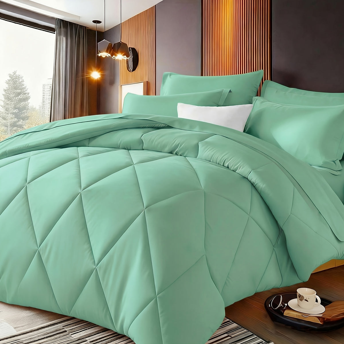 Quilt Comforter Set with Pillowcases Twin Queen King - Soft Breathable Diamond Pattern Lightweight Bed Quilt 2/3 Piece, 20 Colors Blue Purple Green Red Black Orange Brown