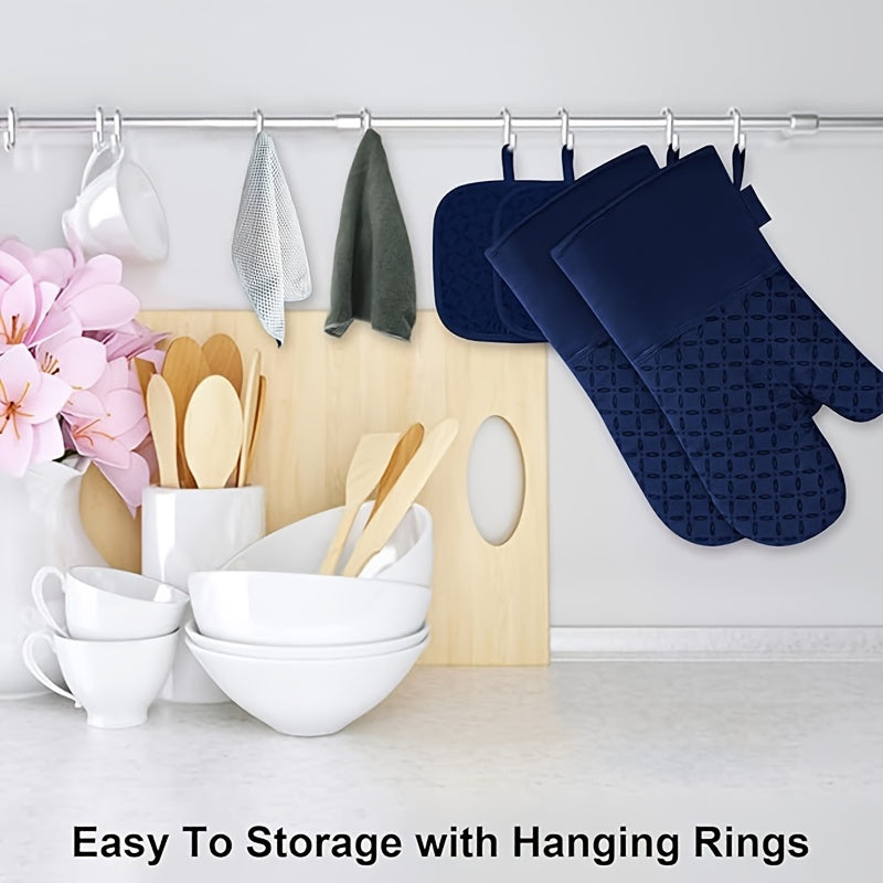 Oven Mitts and Pot Holders Set 6 Piece Heat Resistant Kitchen Gloves with Non-Slip Surface for Cooking Baking BBQ Grilling Multiple Colors Gray Black Green Blue Red Pink
