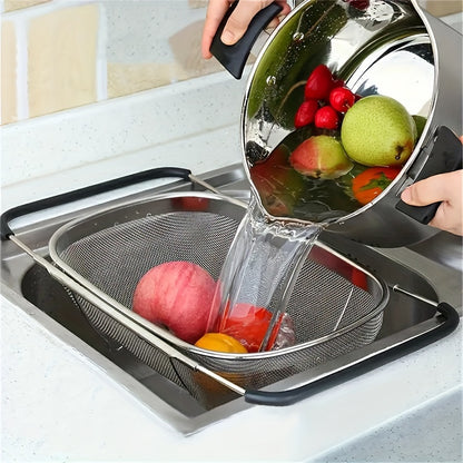 Expandable Stainless Steel Colander Basket - Fine Mesh Strainer with Drain Basket for Washing Vegetables Fruits Pasta, Adjustable Kitchen Sink Strainer, Small & Large Available