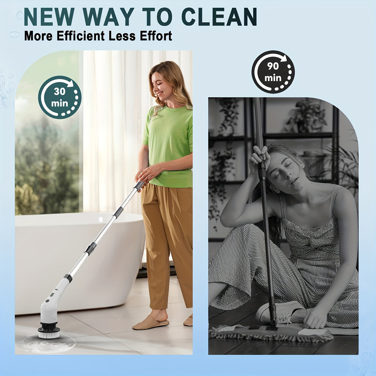 Electric Cleaning Brush with Telescopic Long Handle – 7-in-1 Multifunctional Spin Scrubber for Bathroom Tile Floor Kitchen Tub & Grout Cordless Power Scrubber Household Cleaning Tool