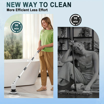 Electric Cleaning Brush with Telescopic Long Handle – 7-in-1 Multifunctional Spin Scrubber for Bathroom Tile Floor Kitchen Tub & Grout Cordless Power Scrubber Household Cleaning Tool
