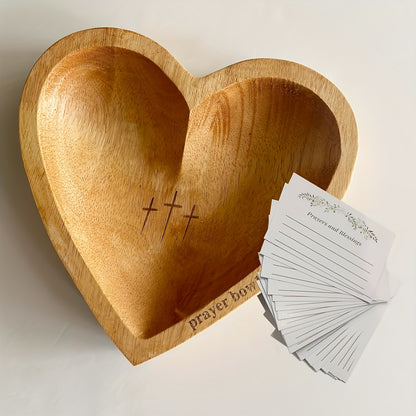 Wooden Prayer Bowl Heart Shaped – Christian Gift for Women, Religious Home Decor, Spiritual Blessing Bowl, Natural Wood Grain, Smooth Finish, Let's Pray Together, Congregation & Church Gift