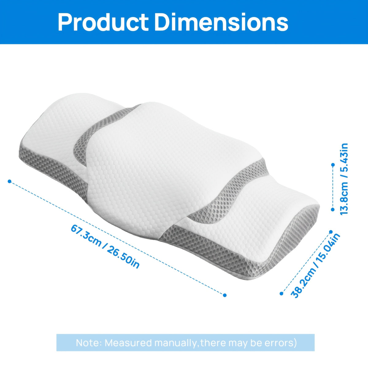 Cervical Neck Pillow Memory Foam Ergonomic Contour for Side Back Stomach Sleepers - Orthopedic Neck Support with Cooling Pillowcase, Grey White King Standard 2-Pack