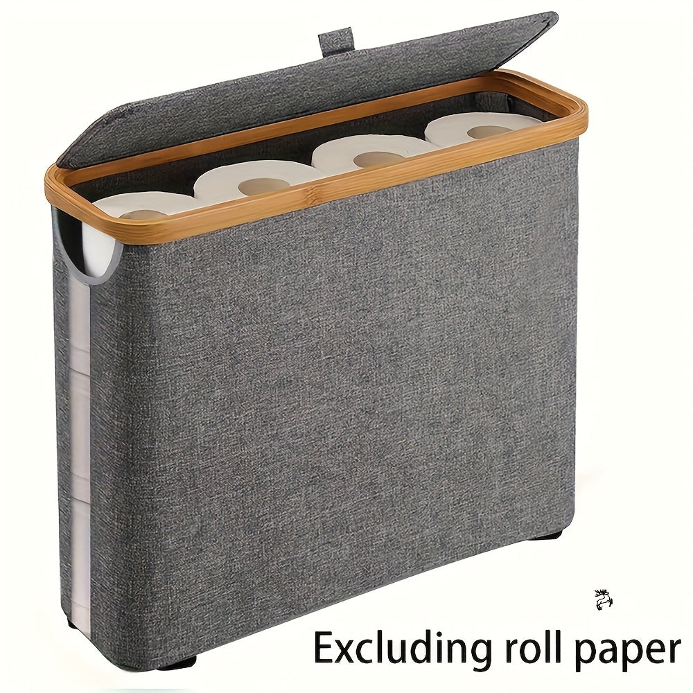 Bamboo Toilet Paper Holder with Lid Foldable, Bathroom Storage Box Organizer Holds 12 Rolls, Toilet Paper Storage Container for Bathroom Counter Cabinet, Black White Gray Mini, Random Color Available