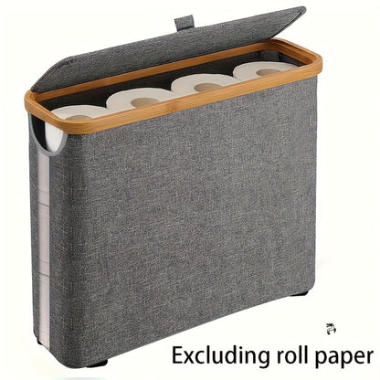 Bamboo Toilet Paper Holder with Lid Foldable, Bathroom Storage Box Organizer Holds 12 Rolls, Toilet Paper Storage Container for Bathroom Counter Cabinet, Black White Gray Mini, Random Color Available