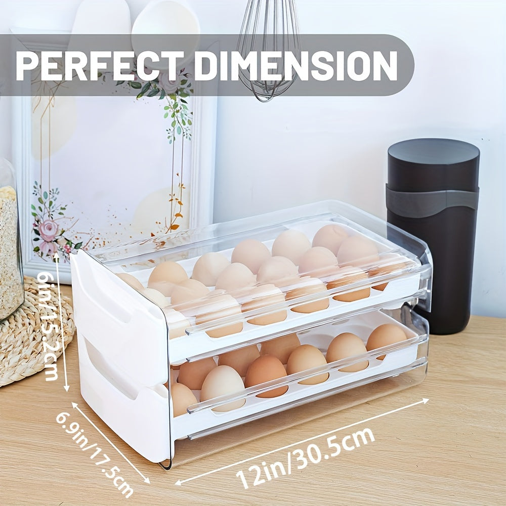 Egg Holder for Fridge 2-Tier Stackable – Clear Plastic Egg Storage Container Organizer, Holds 36 Eggs, with Handles, 12x6.9x6 Inch, Kitchen Refrigerator Egg Tray Bin