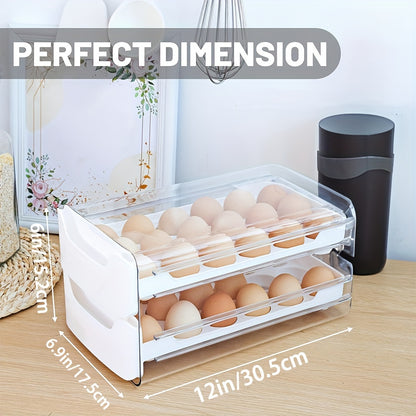 Egg Holder for Fridge 2-Tier Stackable – Clear Plastic Egg Storage Container Organizer, Holds 36 Eggs, with Handles, 12x6.9x6 Inch, Kitchen Refrigerator Egg Tray Bin