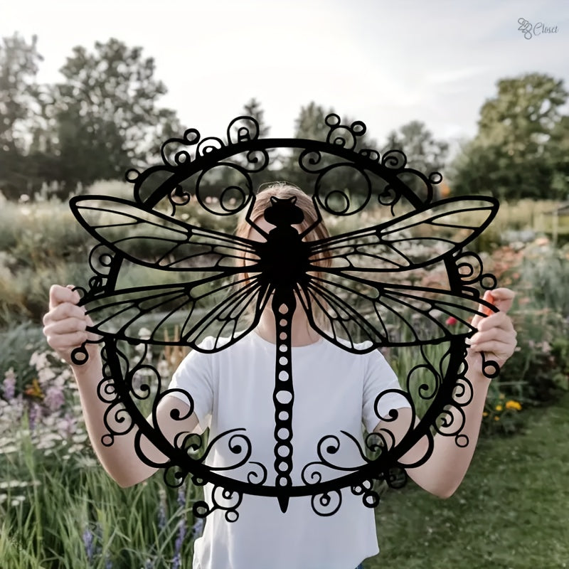 Black Dragonfly Iron Wall Art | Intricate Metal Wall Decor for Indoor & Outdoor | Living Room, Garden, Office & Patio Wall Decoration