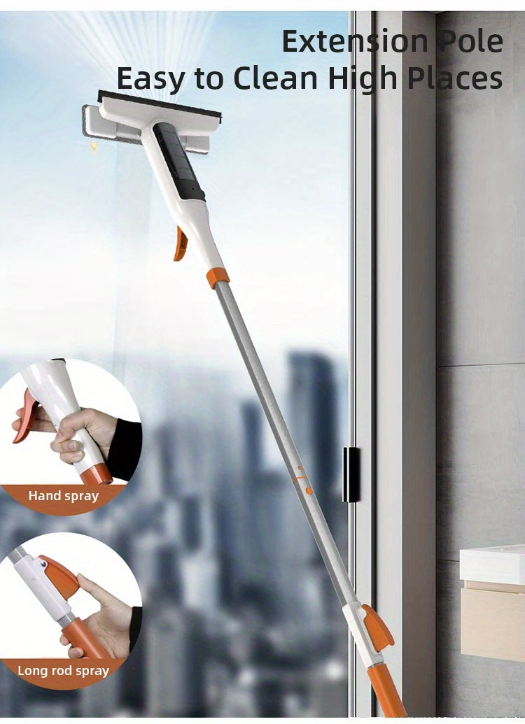 Window Cleaning Kit 3-in-1 Spray Bottle Scrubber & Squeegee with Metal Pole for High Windows, Shower Doors, Glass & Car Windshields – All-in-One Home Glass Cleaner Tool