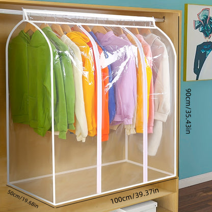 Clear Hanging Garment Bag with Zipper – Extra Large PVC Dustproof Closet Organizer for Coats Suits Dresses, Sealed Wardrobe Protector for Bedroom Dorm Storage, Transparent Design, Multiple Sizes Available