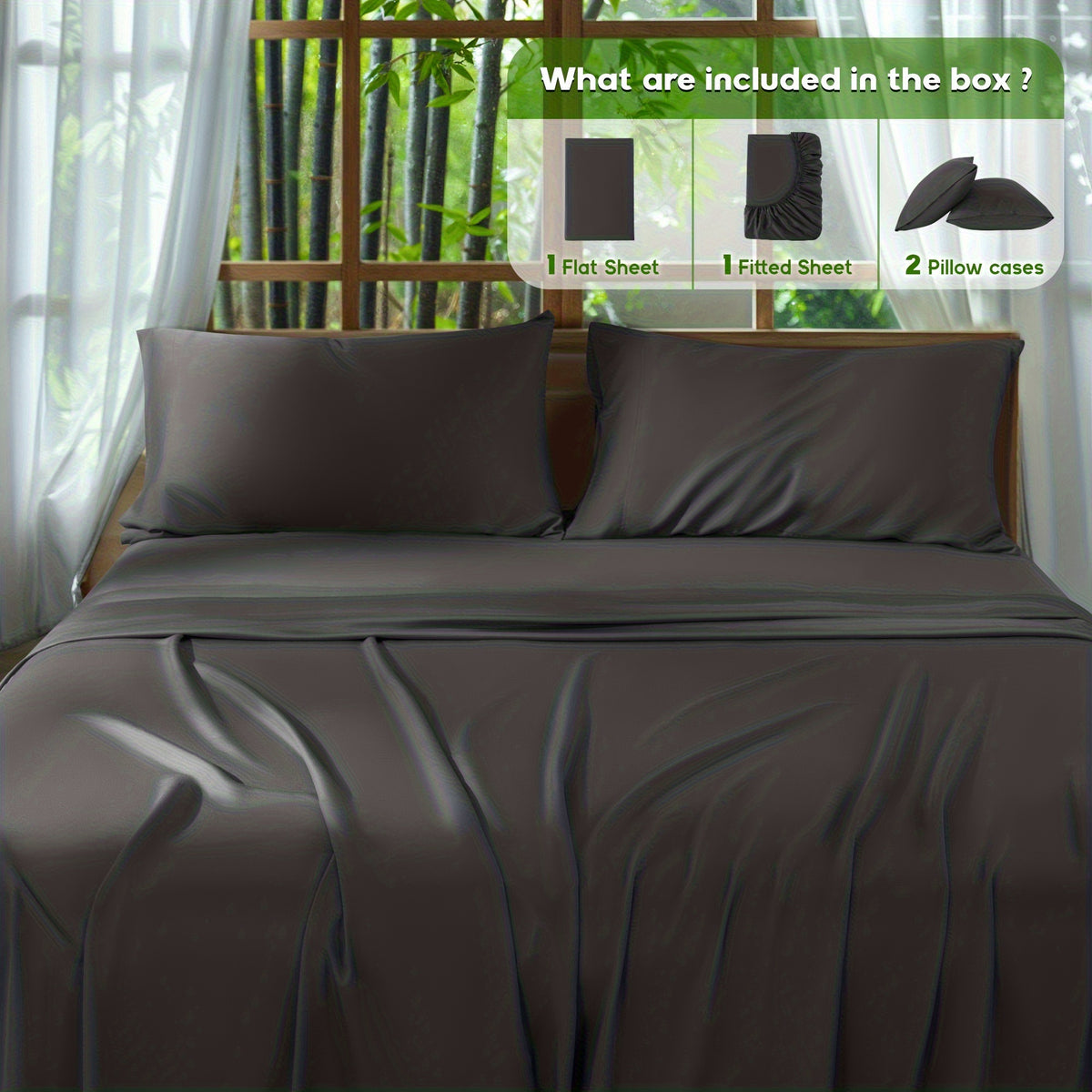 2000 Thread Count Bamboo Bed Sheets Set 4pcs Cooling Breathable Soft Hotel Luxury 16 Deep Pocket Wrinkle Shrink Resistant All Season Hot Sleepers