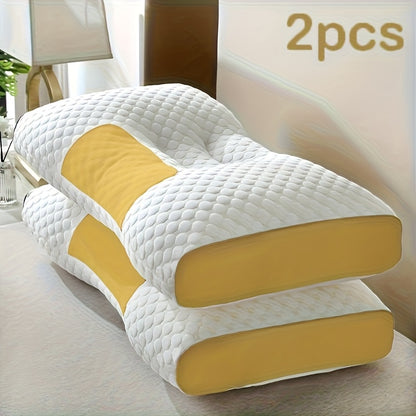 Ergonomic Cervical Neck Pillow 2-Pack Orthopedic Support Pillow for Sleeping - Adjustable Soft Massage Contour Pillow Machine Washable Removable Cover for Neck & Spinal Alignment - Gray White Yellow Purple Blue