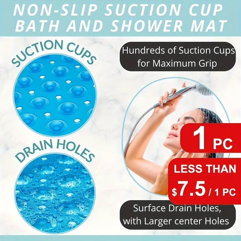 Non-Slip Bathtub Mat with Suction Cups Extra Long – Machine Washable Quick-Dry Shower Mat with Drain Holes, Textured Safety Bath Rug for Bathroom Tub & Wet Areas, 2pcs Set