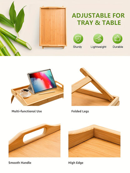 Foldable Bed Tray Table with Handles – Bamboo Breakfast Tray for Eating, Working & Snacking in Bed or Sofa, Sturdy Folding Legs, White Black Natural Bamboo, 1 or 2 Pack