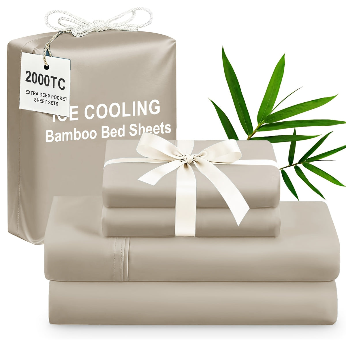 Bamboo Cooling Bed Sheets 4 Piece Set – Extra Deep Pocket Fitted Sheet, Flat Sheet & Pillowcases for Hot Sleepers | Breathable Soft Bedding | Twin Full Queen King | 12 Colors