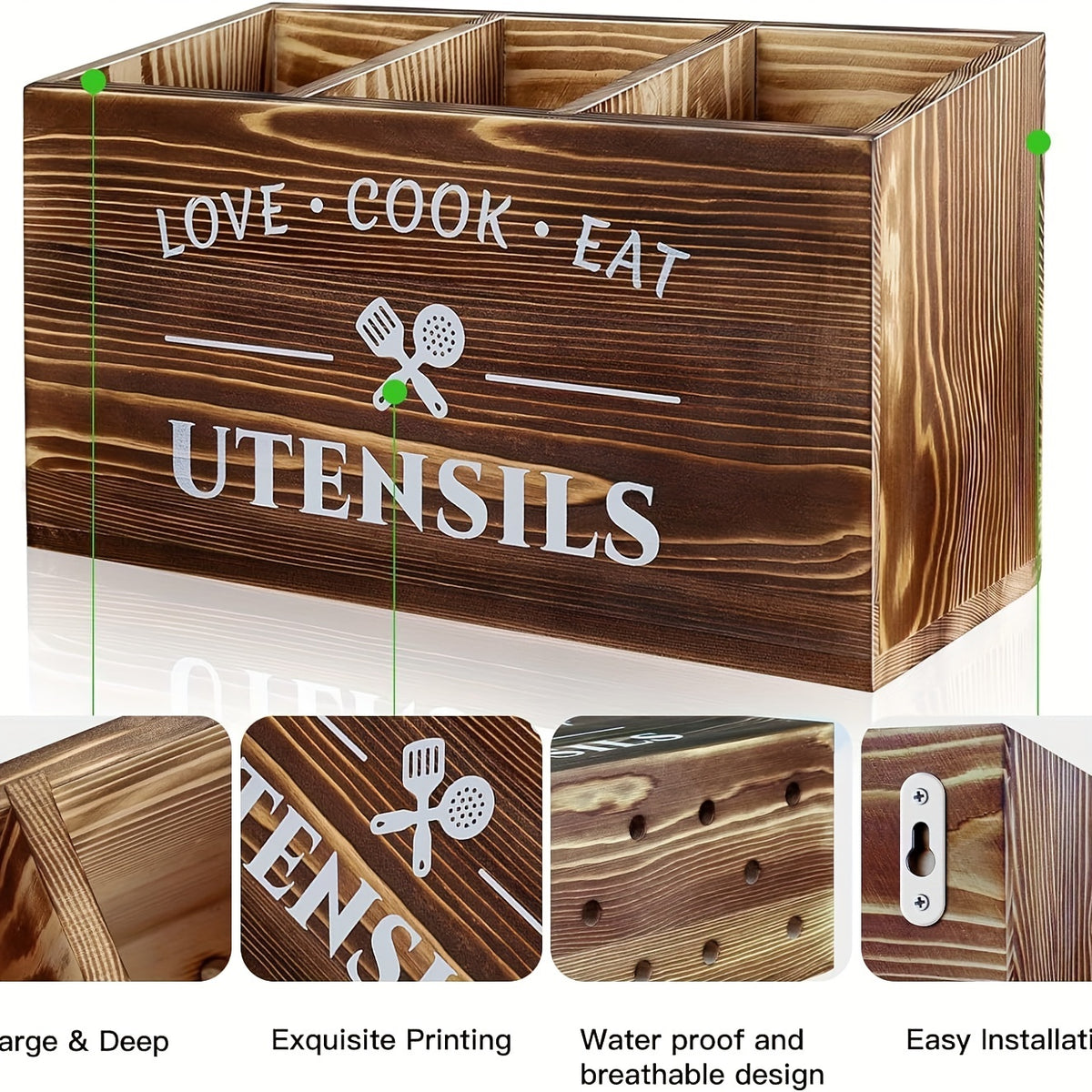 Tableware Storage Box with Dividers – Desktop Utensil Organizer for Kitchen, Bedroom & Desk, Wooden Chopstick Sorting Shelf, Multi-Purpose Household Storage, Black/White/Brown