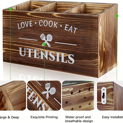 Tableware Storage Box with Dividers – Desktop Utensil Organizer for Kitchen, Bedroom & Desk, Wooden Chopstick Sorting Shelf, Multi-Purpose Household Storage, Black/White/Brown