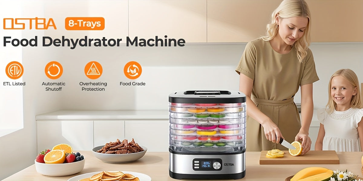 Food Dehydrator Machine 5-Tray with Adjustable Temperature & 72H Timer – 240W Electric Dryer for Jerky, Fruit, Herbs, Dog Treats & Snacks, LED Display + Recipe Book