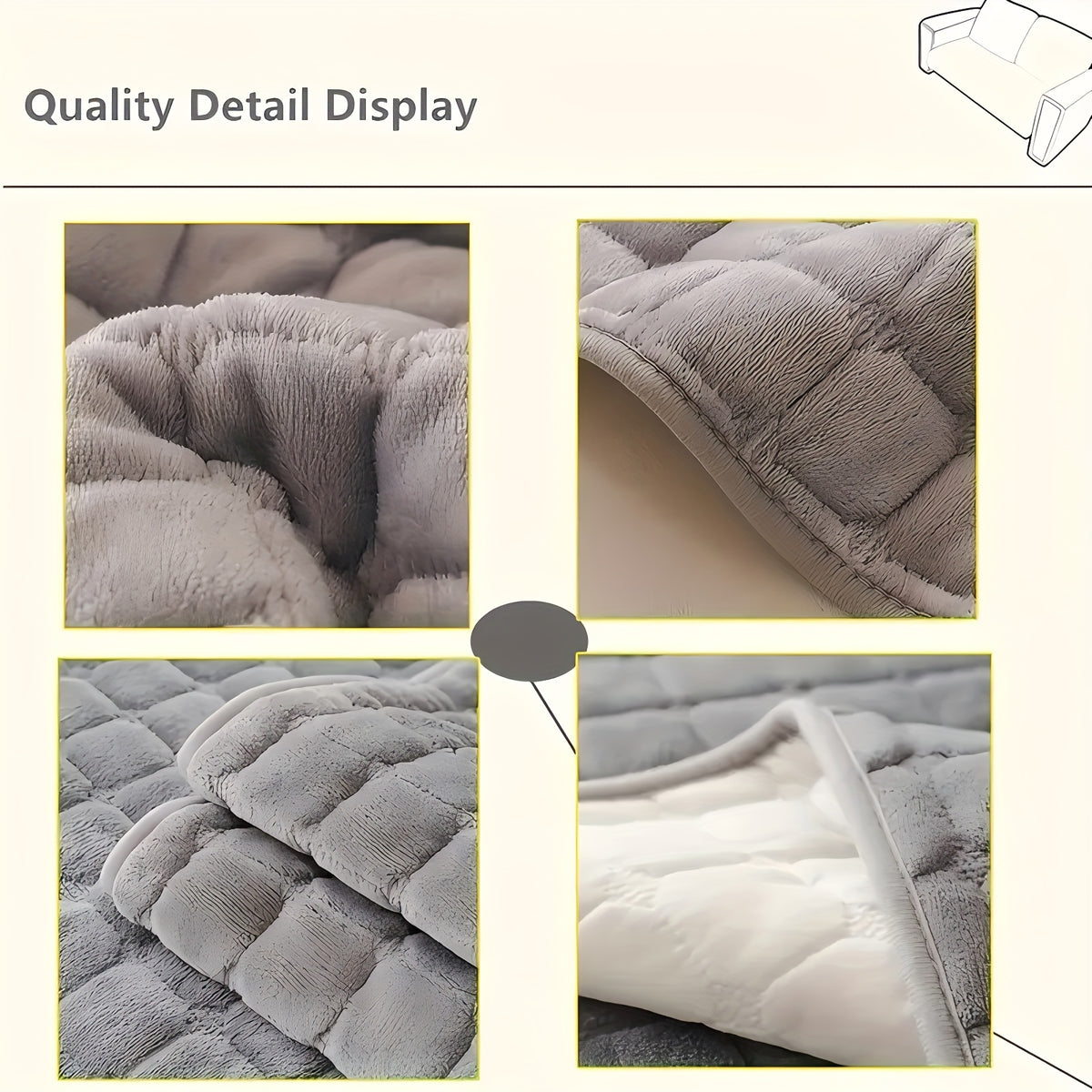 Quilted Sofa Cover 2 Piece Set, Flannel Velvet Couch Cover Furniture Protector, Soft Pet-Friendly Sofa Slipcover for Living Room Bedroom Office, All Season Machine Washable in White Gray Brown Khaki