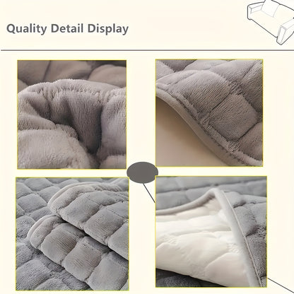 Quilted Velvet Sofa Cover 2 Piece Flannel Furniture Protector – Soft Durable Polyester Couch Slipcover All-Season Pet Friendly Machine Washable for Living Room Bedroom Office – White Glam Style
