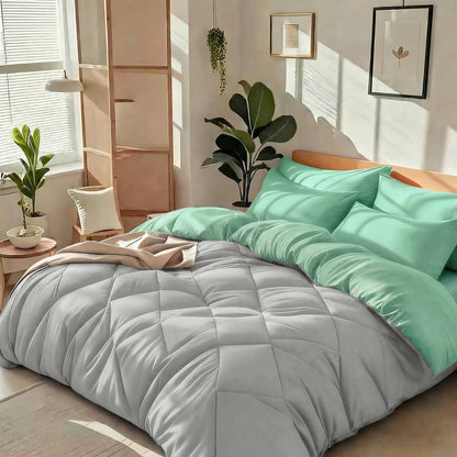 Cooling Comforter Set Queen King Twin - Lightweight Breathable Microfiber Fluffy Bedding with Rhombus Grid, Soft All Season Comforter with Pillowcases, 20 Colors Available