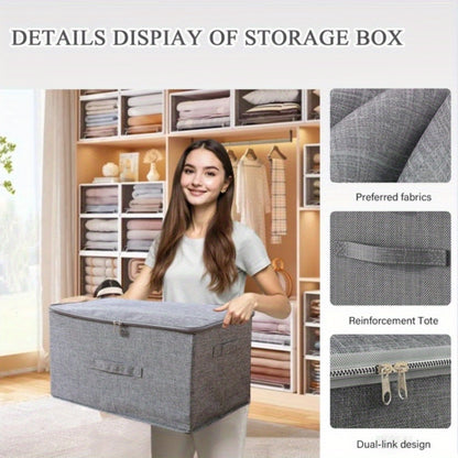 Waterproof Cationic Storage Boxes 4 Pack Extra Large with Dual Zippers & 3 Handles – Foldable Bed Sheet Organizer for Wardrobe Bedroom Closet Clothes Blankets Books