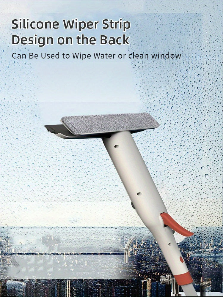 Window Cleaning Kit 3-in-1 Spray Bottle Scrubber & Squeegee with Metal Pole for High Windows, Shower Doors, Glass & Car Windshields – All-in-One Home Glass Cleaner Tool