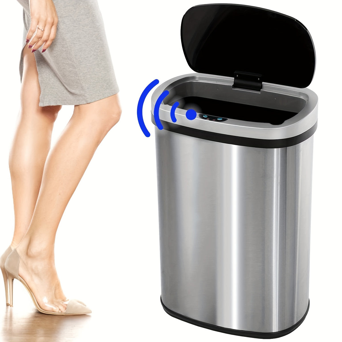 13 Gallon Touchless Motion Sensor Trash Can 50L – Automatic Smart Garbage Can for Kitchen, Office, Bedroom & Living Room, Plastic & Stainless Steel, Multiple Colors