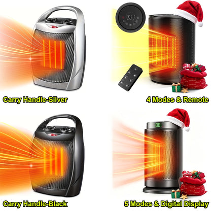 1500W Ceramic Space Heater Portable Electric Heater with Digital Display 5 Modes Adjustable Thermostat – Heats 200 Sq Ft Fast 2-Second Heating Overheat Tip-Over Protection Compact Indoor Room Heater