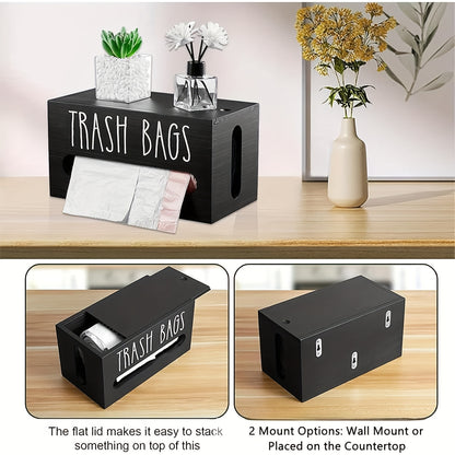 Wood Garbage Bag Dispenser One-Touch Operation Storage Box for Kitchen Bathroom Living Room – Countertop Trash Bag Organizer Holder, No Manual Refills, Modern Wood Design, 2 Colors Available