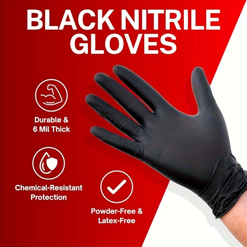 Black Nitrile Disposable Gloves 200 Count – 6 Mil Heavy Duty, Latex-Free, Powder-Free, Chemical Resistant, Flexible Form-Fitting Gloves for Cleaning, Cooking, Automotive & Maintenance, Sizes S-XL