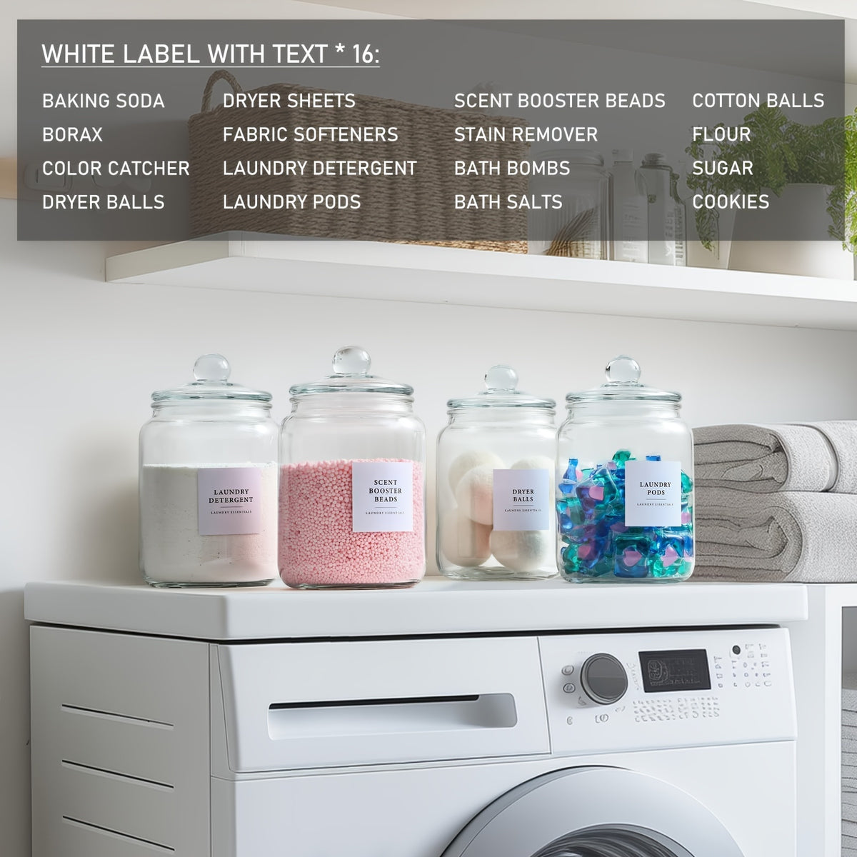 Glass Jars with Airtight Lids Labels and Spoons, Half Gallon Wide Mouth Storage Canisters for Laundry Detergent Pods Scent Booster Beads Sugar Bath Salts, 1 2 3 4 Pack Options