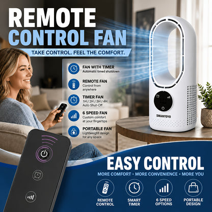 Desktop Bladeless Fan USB Powered – Water Mist Cooling Tower Fan with Remote Control, Touch Screen, 7-Color LED Light, Timer & Auto Shutdown, Portable for Office Home Travel Camping, Blue or White